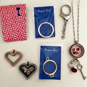 Origami Owl Keychain, Large Heart Lockets, and Dangle Collectors New